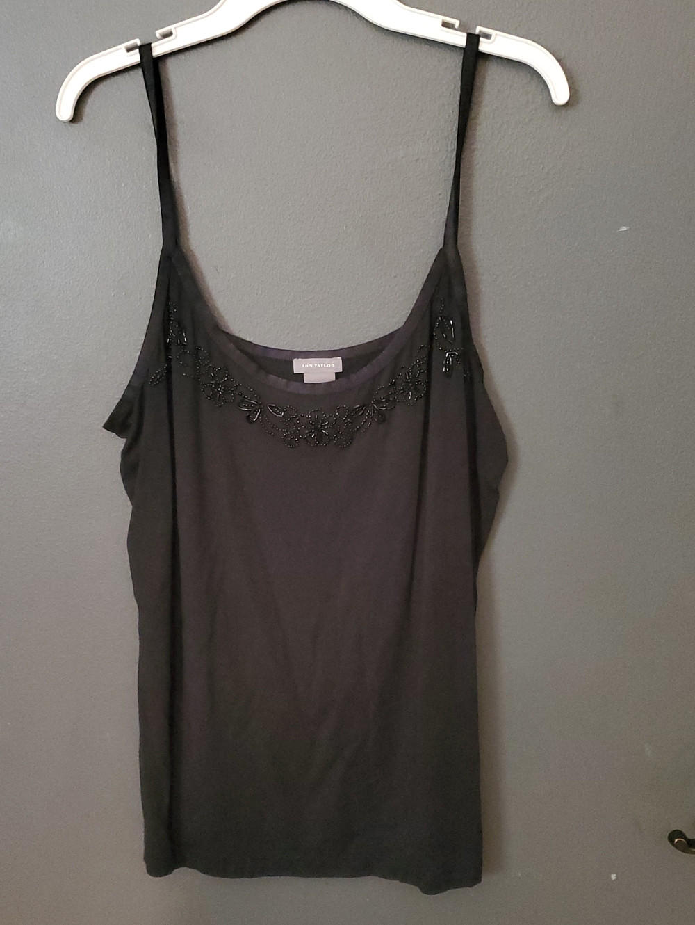 Ann Taylor Black Beaded Scoop Neck Cami Top
